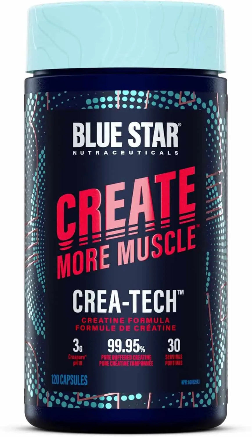 Blue Star Nutraceuticals CREA-TECH – Creapure® Creatine + Electrolytes Capsules – Muscle Growth, Hydration & Strength Support – 120 Veggie Capsules (30 Servings) – Made in Canada Blue Star Nutraceuticals