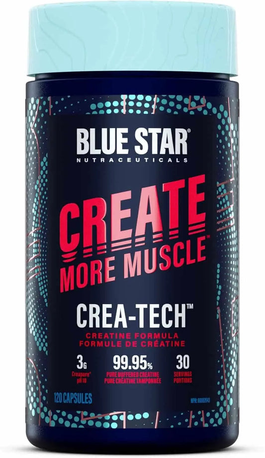 Blue Star Nutraceuticals CREA-TECH – Creapure® Creatine + Electrolytes Capsules – Muscle Growth, Hydration & Strength Support – 120 Veggie Capsules (30 Servings) – Made in Canada Blue Star Nutraceuticals