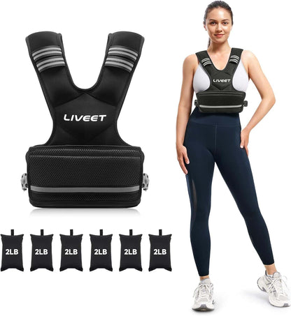 Liveet Adjustable Weighted Vest for Men & Women – 4–32lb with Iron Sand Bags, Reflective Strips & Adjustable Buckle Straps for Walking, Cardio & Strength Training Liveet