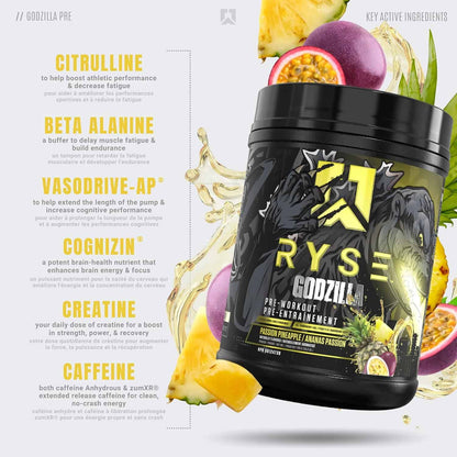RYSE Godzilla Pre-Workout – Noel Deyzel Edition | 400mg Caffeine, Massive Pumps, Laser Focus, 40 Servings (Blue Raspberry or Passion Pineapple) RYSE Up
