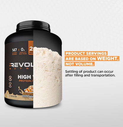 Revol Nutra high protein powder container with text on a gray background