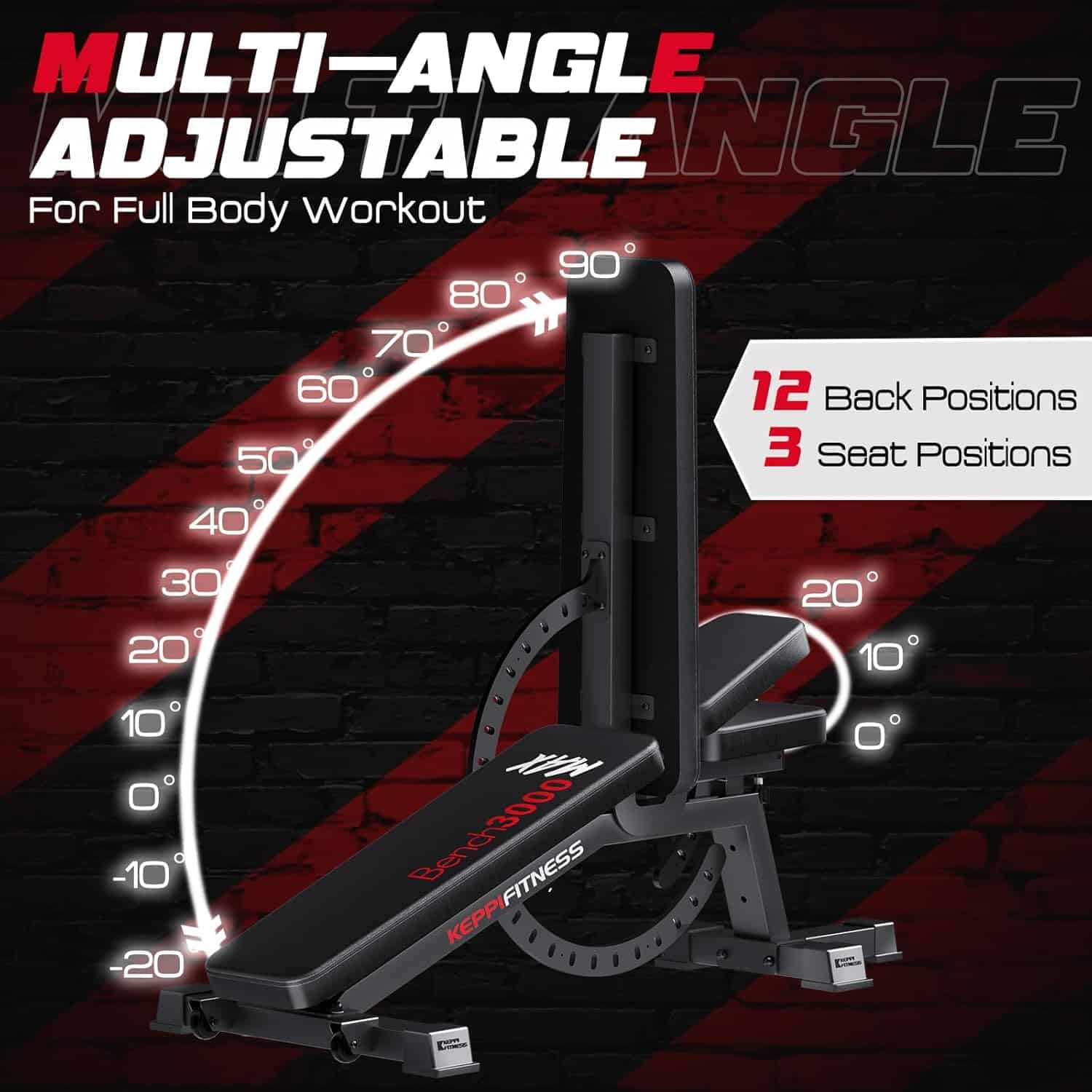 KeppiFitness Adjustable Weight Bench 3000 MAX – Heavy-Duty Bench Press with Leg Extension & Preacher Pad