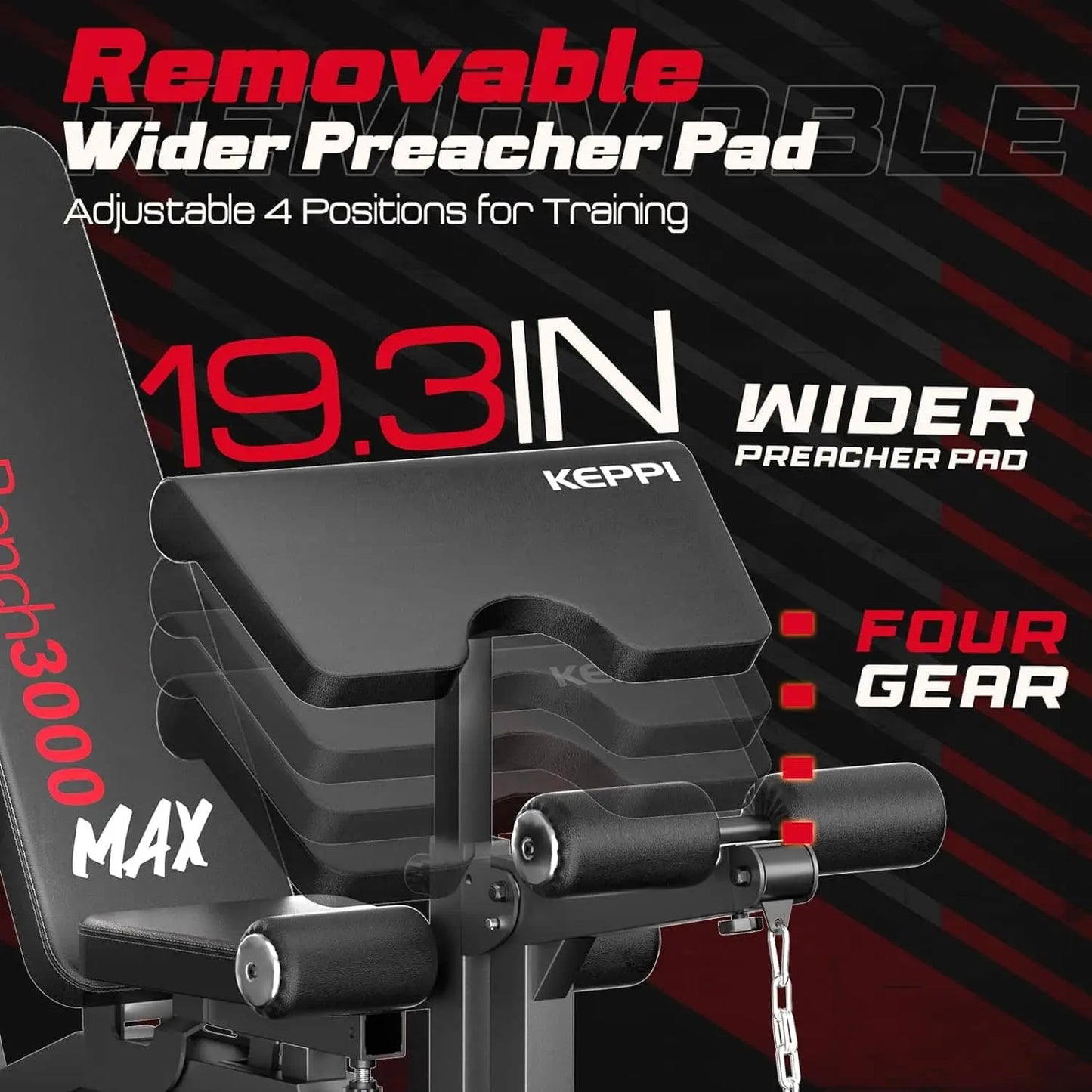 KeppiFitness Adjustable Weight Bench 3000 MAX – Heavy-Duty Bench Press with Leg Extension & Preacher Pad