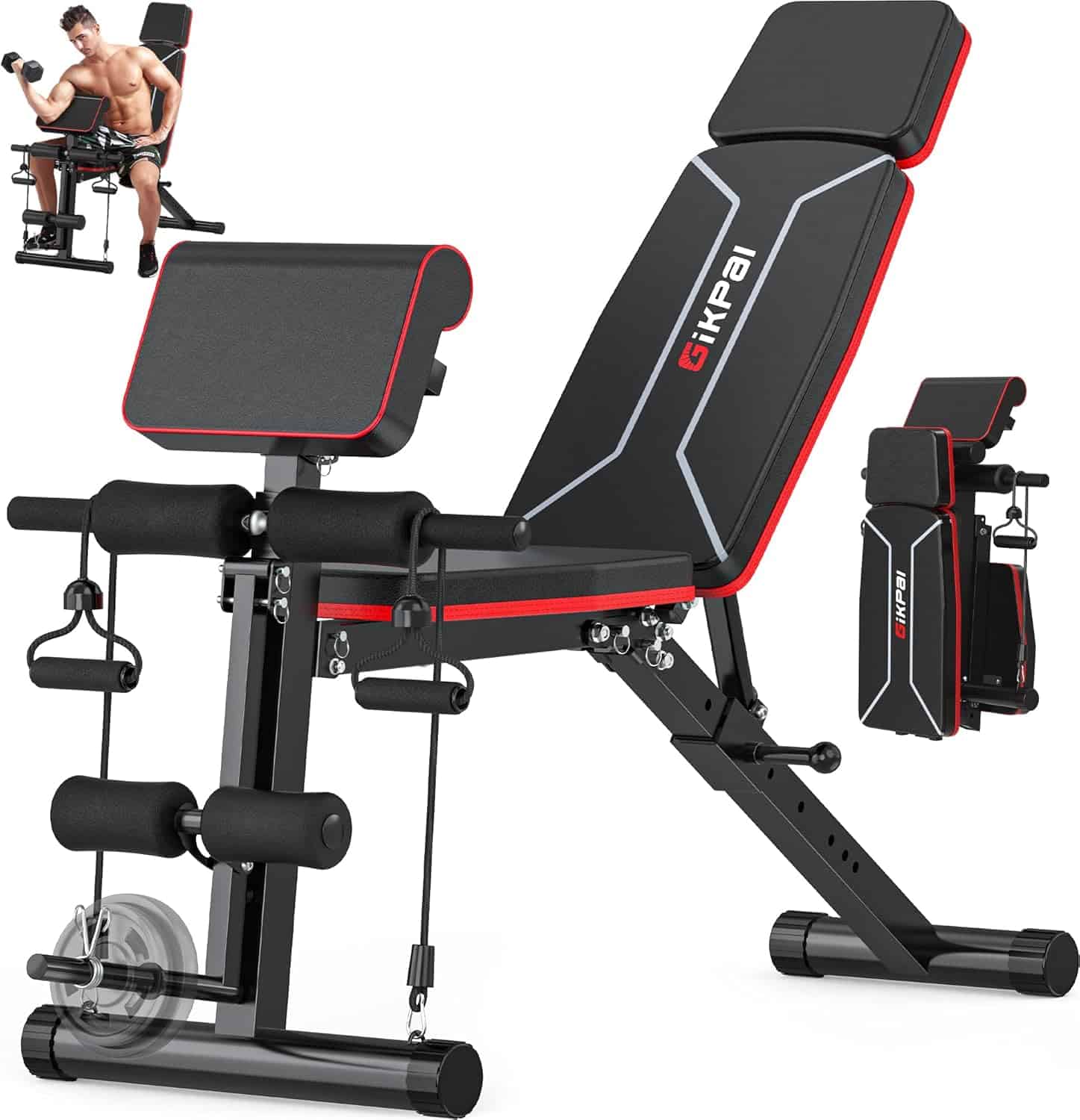 GIKPAL Adjustable Weight Bench – Foldable Incline/Decline Workout Bench w/ Leg Extension, Preacher Pad & Headrest | 770 lbs Capacity for Full Body Training GIKPAL