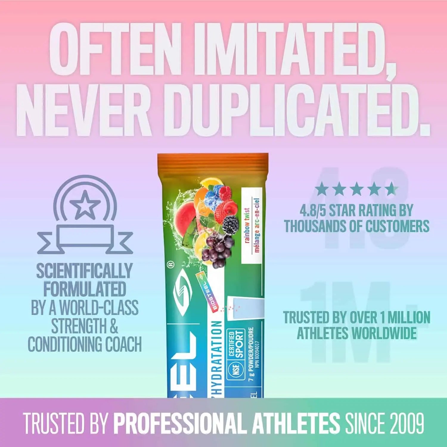 BioSteel Hydration Mix – Rainbow Twist, Zero Sugar Electrolyte Drink, 12 Single-Serve Packs