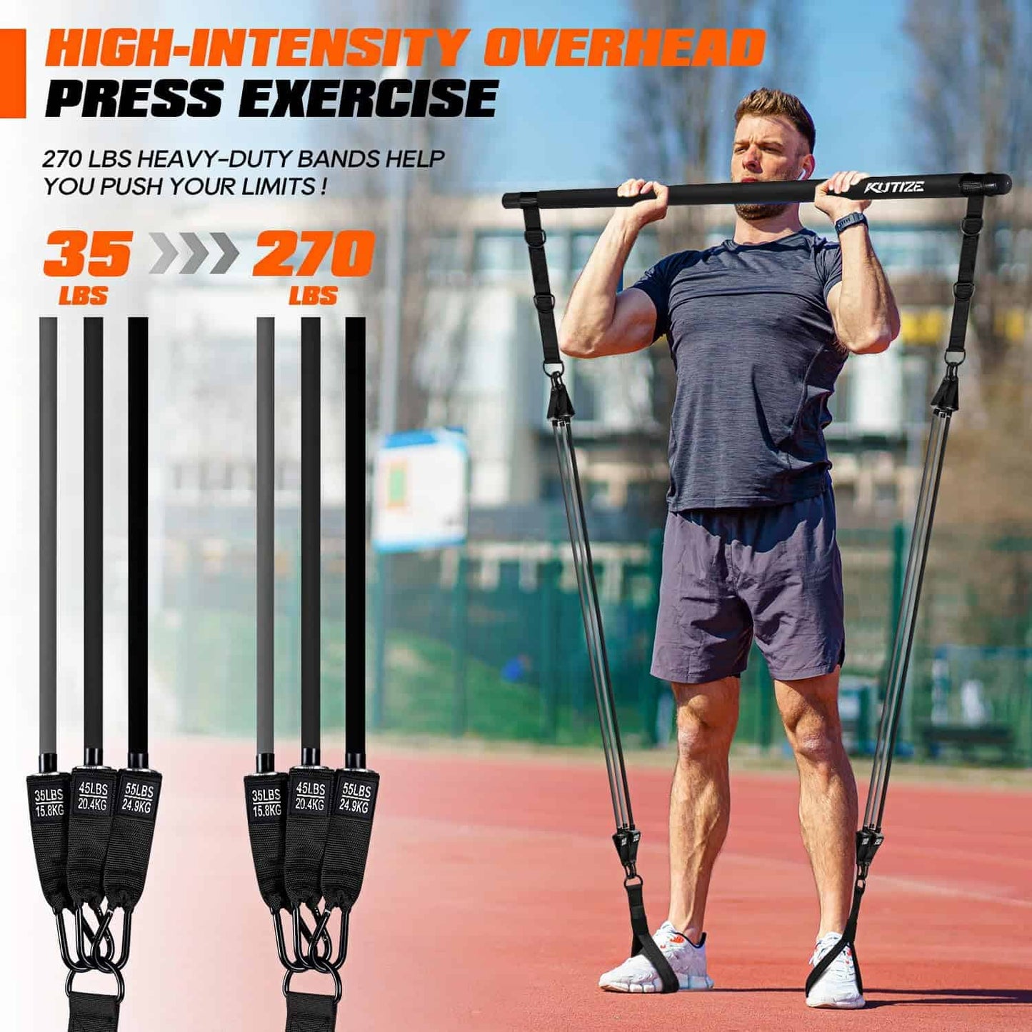 KUTIZE Heavy Duty Pilates Bar Kit – 270 lbs Resistance Bands for Strength & Full Body Training