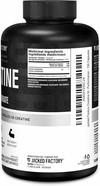 Jacked Factory Creatine Monohydrate Capsules – 1000mg Per Capsule | Muscle Growth, Strength & Performance | 150 Pills | Canadian-Owned Workout Supplement Jacked Factory