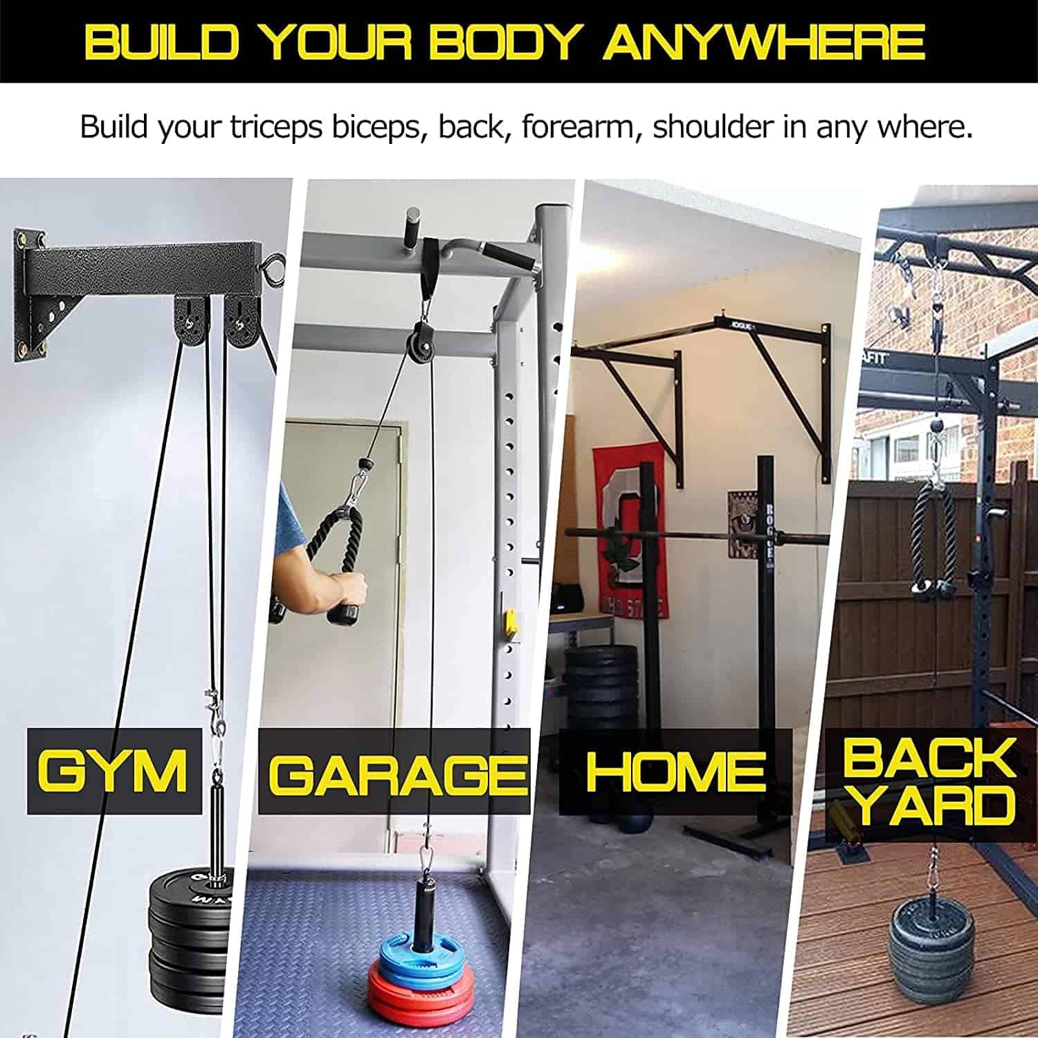 3-in-1 Pulley Cable System – LAT Pulldown, Tricep Rope & Cable Handle for Home Gym Naoeleii