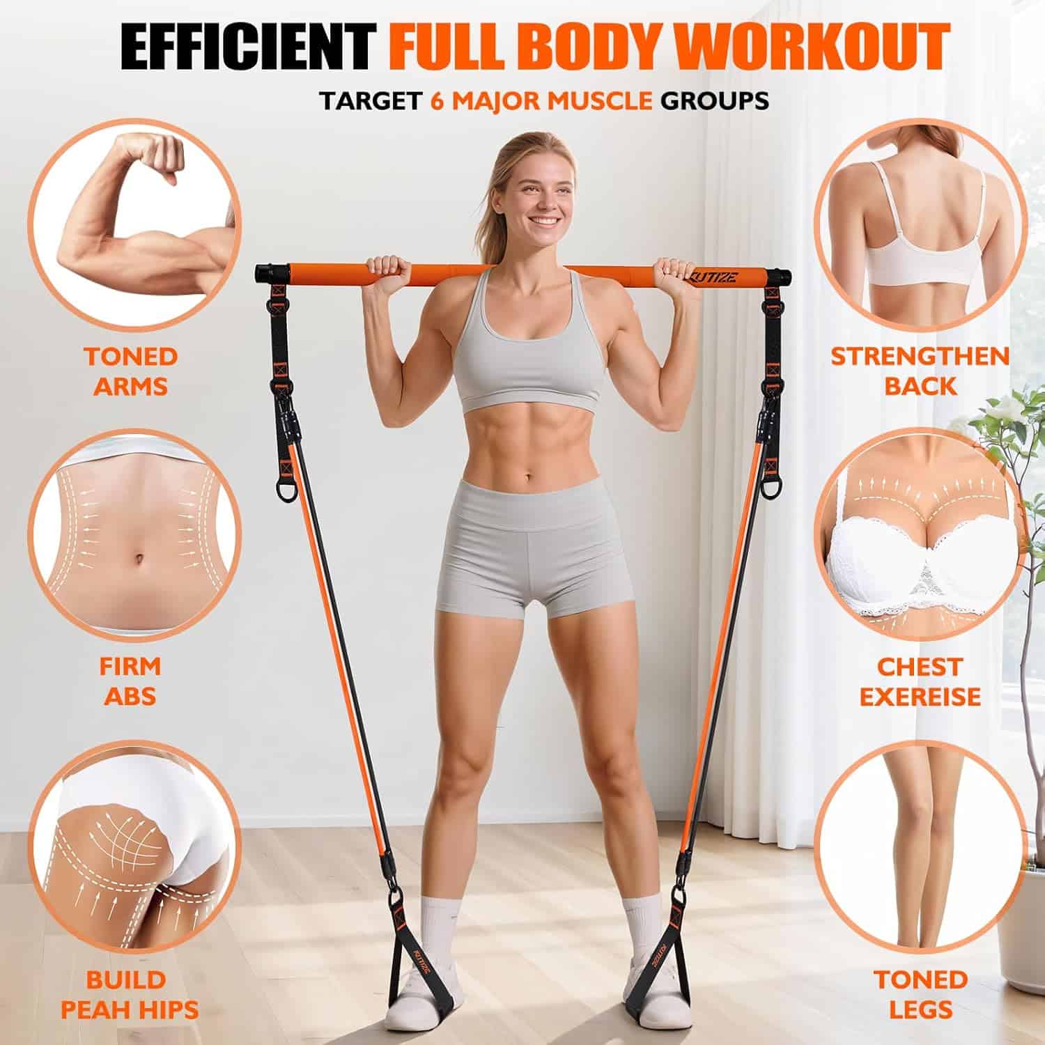 Portable Pilates Bar Kit with Resistance Bands – Adjustable Full Body Home Workout Equipment FitCore Supply