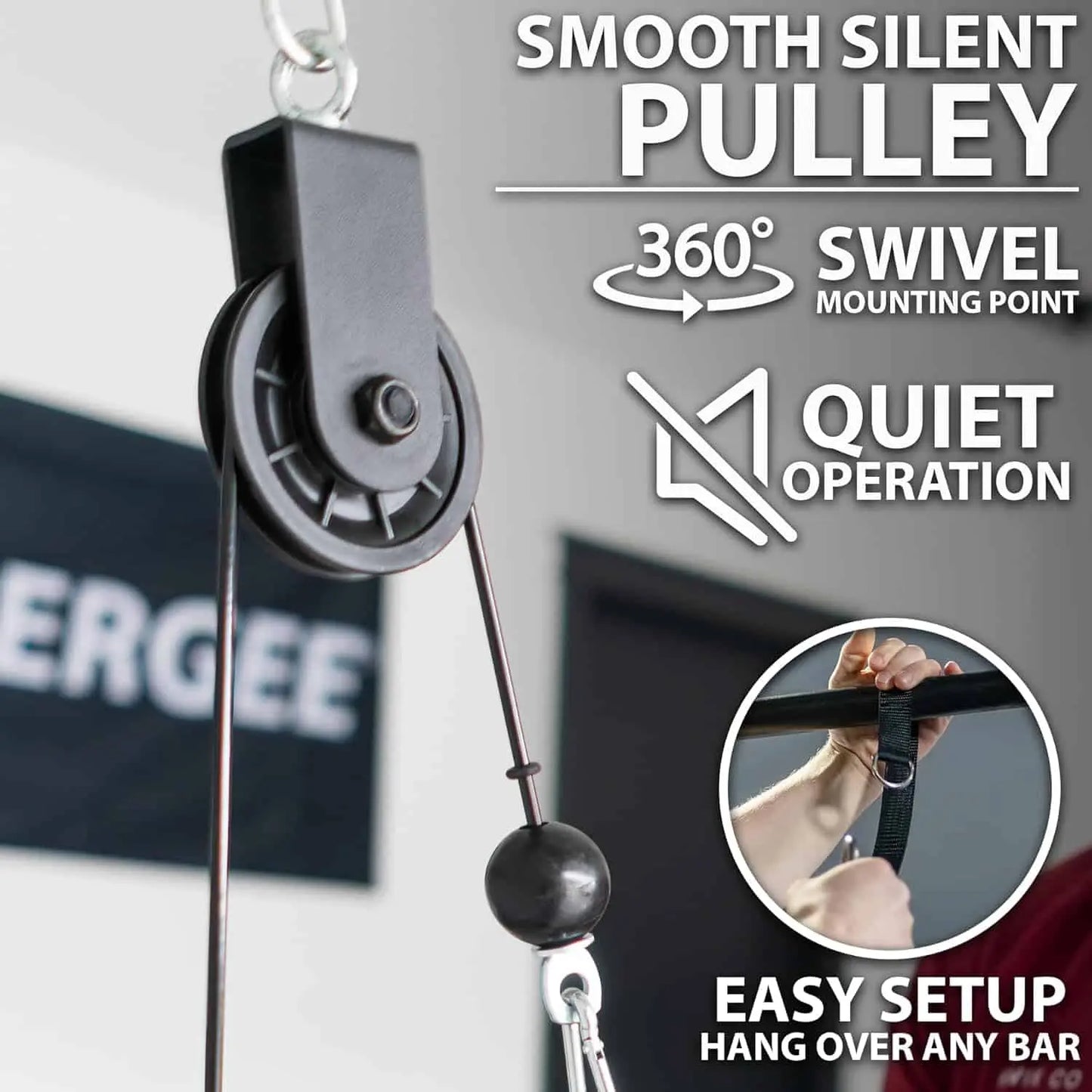 Synergee Cable Pulley System for Home Gym – 60” Cable, Tricep Rope & Straight Bar – 300 lbs Capacity for Upper Body Strength Training Synergee