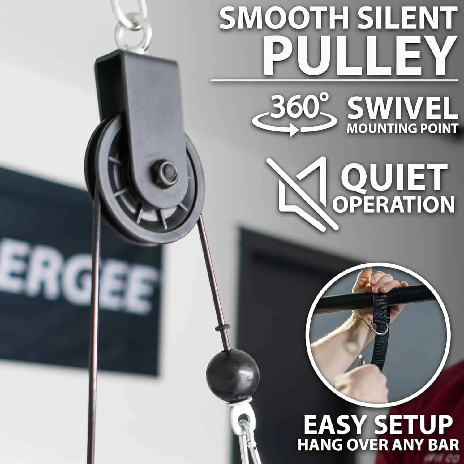 Synergee Cable Pulley System for Home Gym – 60” Cable, Tricep Rope & Straight Bar – 300 lbs Capacity for Upper Body Strength Training Synergee