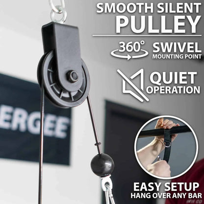 Synergee Cable Pulley System for Home Gym – 60” Cable, Tricep Rope & Straight Bar – 300 lbs Capacity for Upper Body Strength Training Synergee