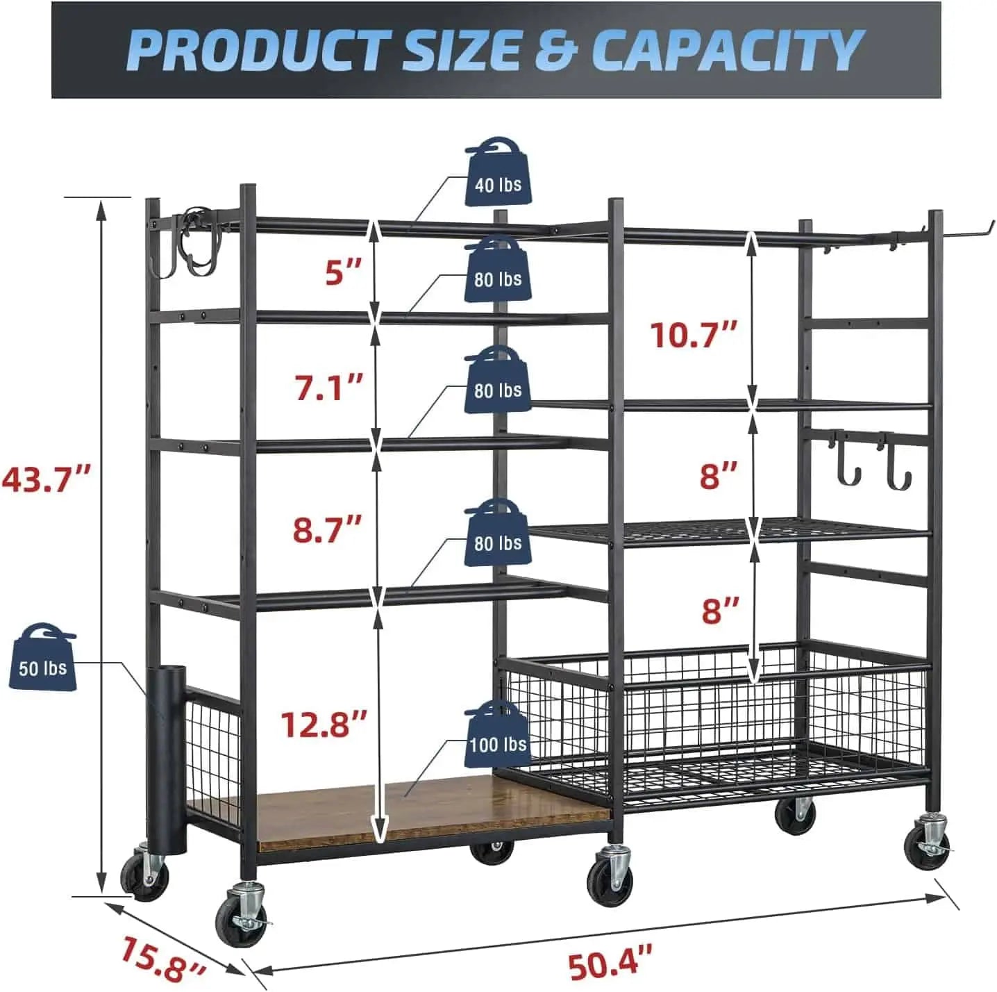 PLKOW All-in-One Home Gym Storage Rack – Dumbbell & Barbell Organizer with Hooks, Wheels, Yoga Mat Holder (550 lb Capacity)