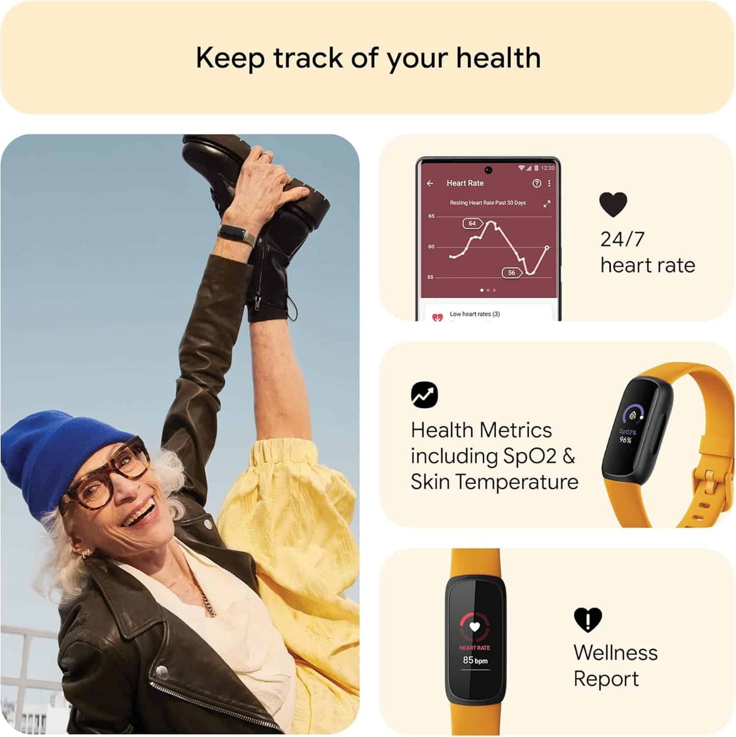 Google Fitbit Inspire 3 Health & Fitness Tracker – Stress Management, Heart Rate, Sleep & Activity Monitoring – Midnight Zen/Black (S & L Bands Included) Fitbit