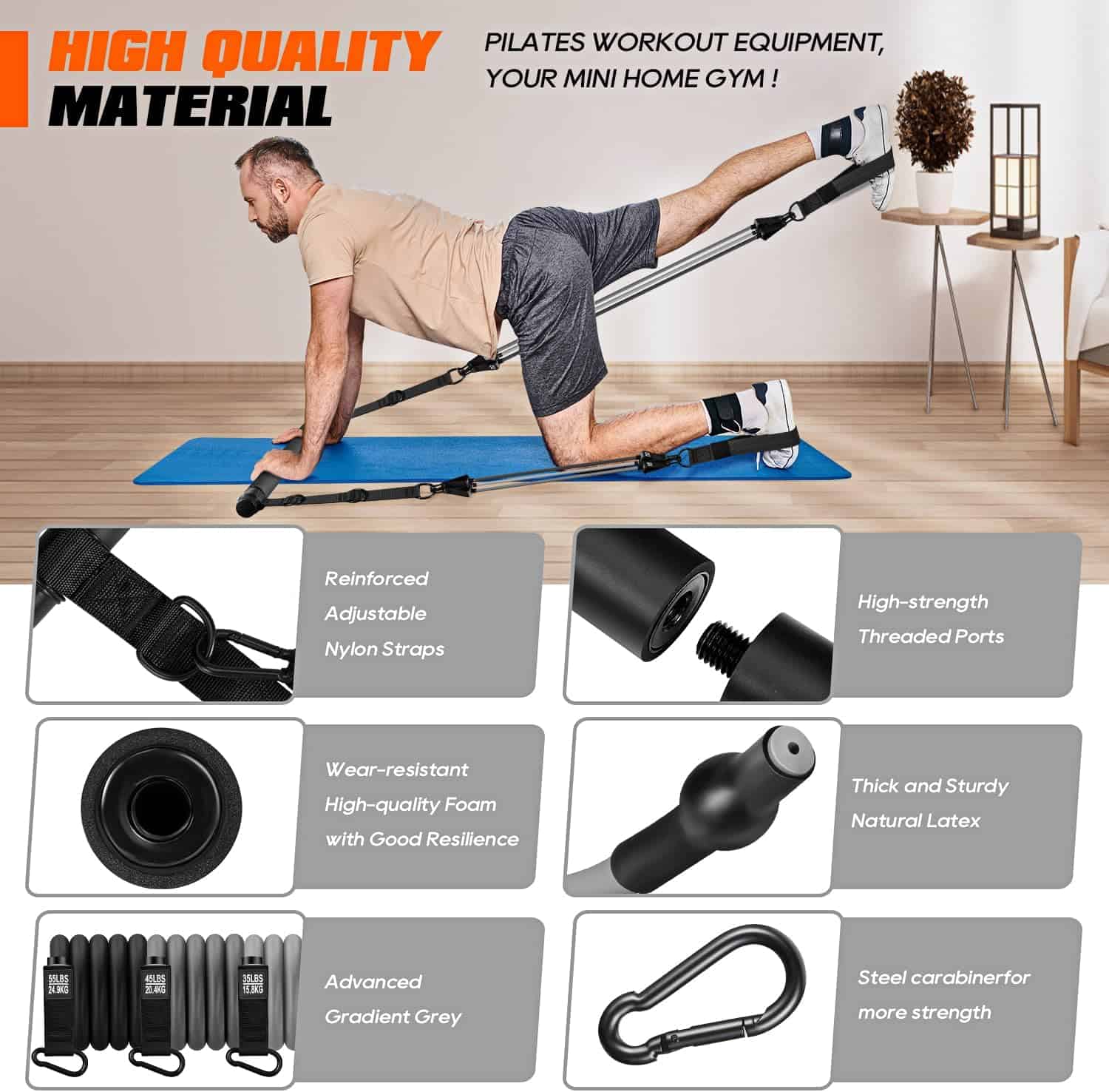 KUTIZE Heavy Duty Pilates Bar Kit – 270 lbs Resistance Bands for Strength & Full Body Training