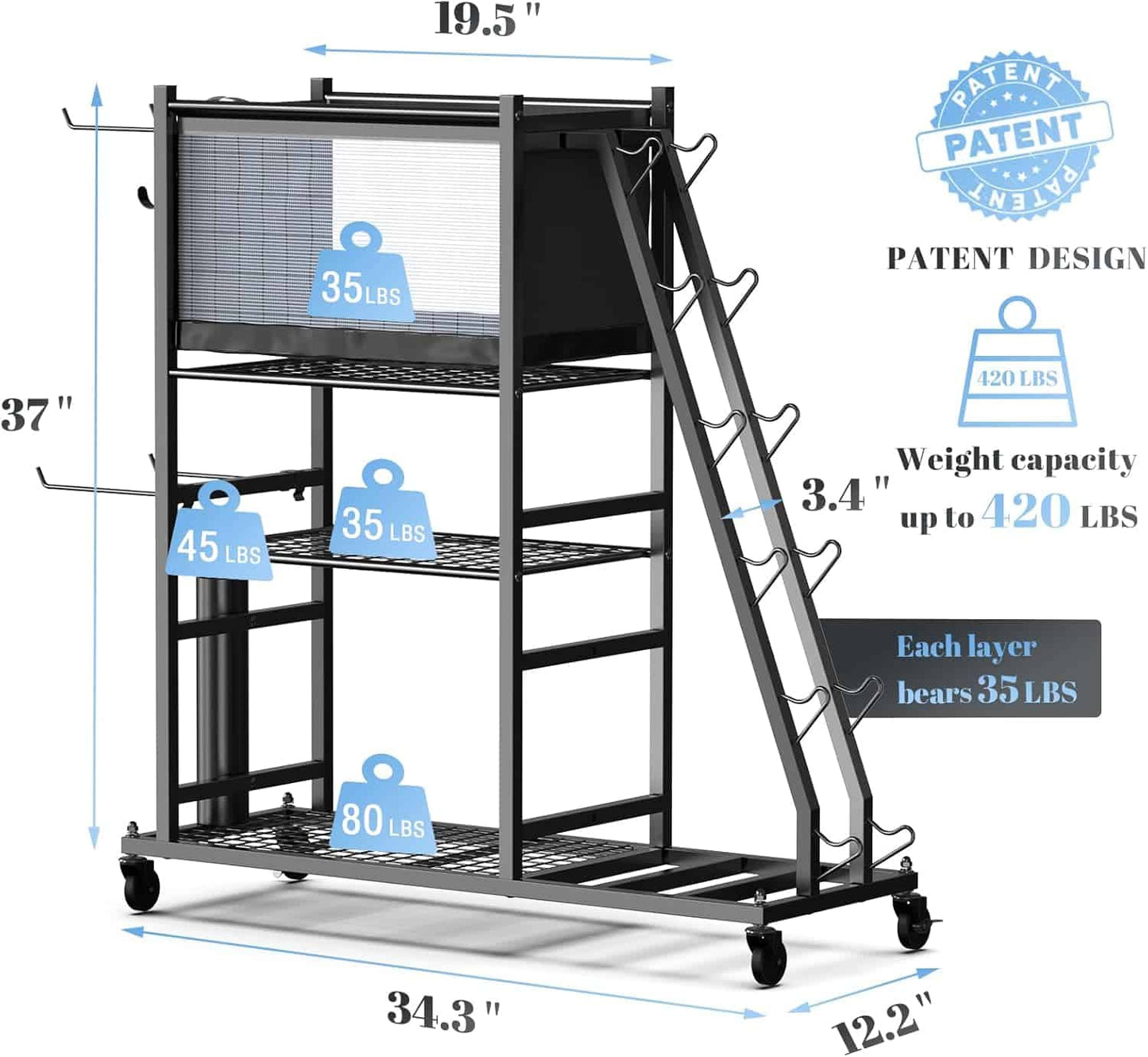 PLKOW All-in-One Home Gym Storage Rack – Dumbbell & Barbell Organizer with Hooks, Wheels, Yoga Mat Holder (550 lb Capacity)