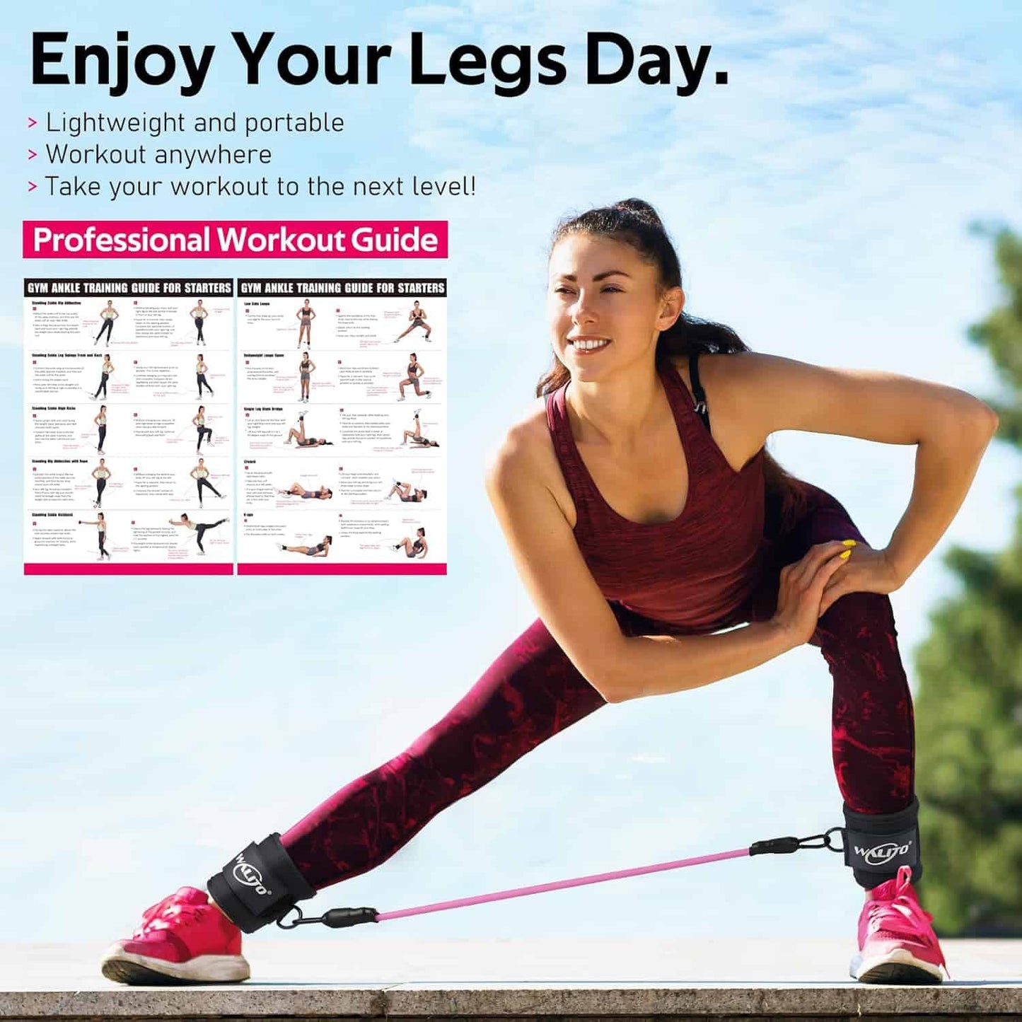 WALITO Ankle Resistance Bands with Cuffs – Glute & Leg Workout Set for Women (10–60 lbs) WALITO
