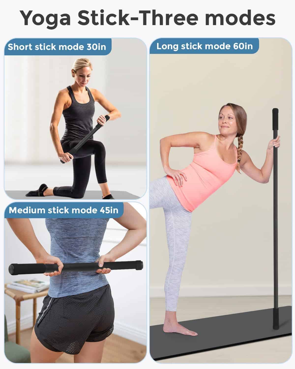 P Polerden Adjustable Yoga Stick – 5ft Sturdy Steel Stretch Stick with Non-Slip Ends P Polerden