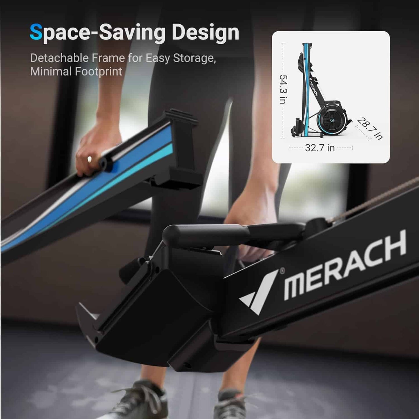 Foldable air rower for space-saving vertical storage