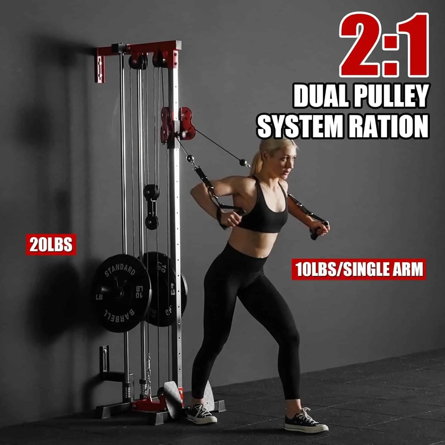 ER KANG Wall Mount Cable Crossover Machine – Dual Adjustable Pulley System with 18 Positions, Space-Saving Home Gym Fitness Equipment – Includes Lat Bar, Tricep Rope & Cable Bar ER KANG