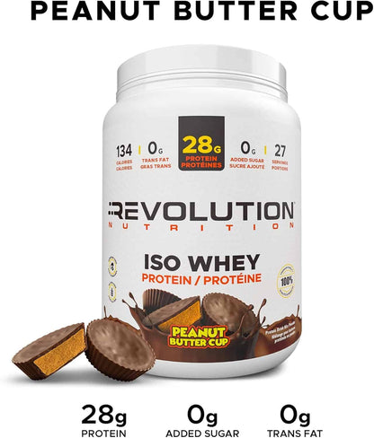 Revolution Nutrition ISO Whey Protein container with peanut butter cup flavor on a white background