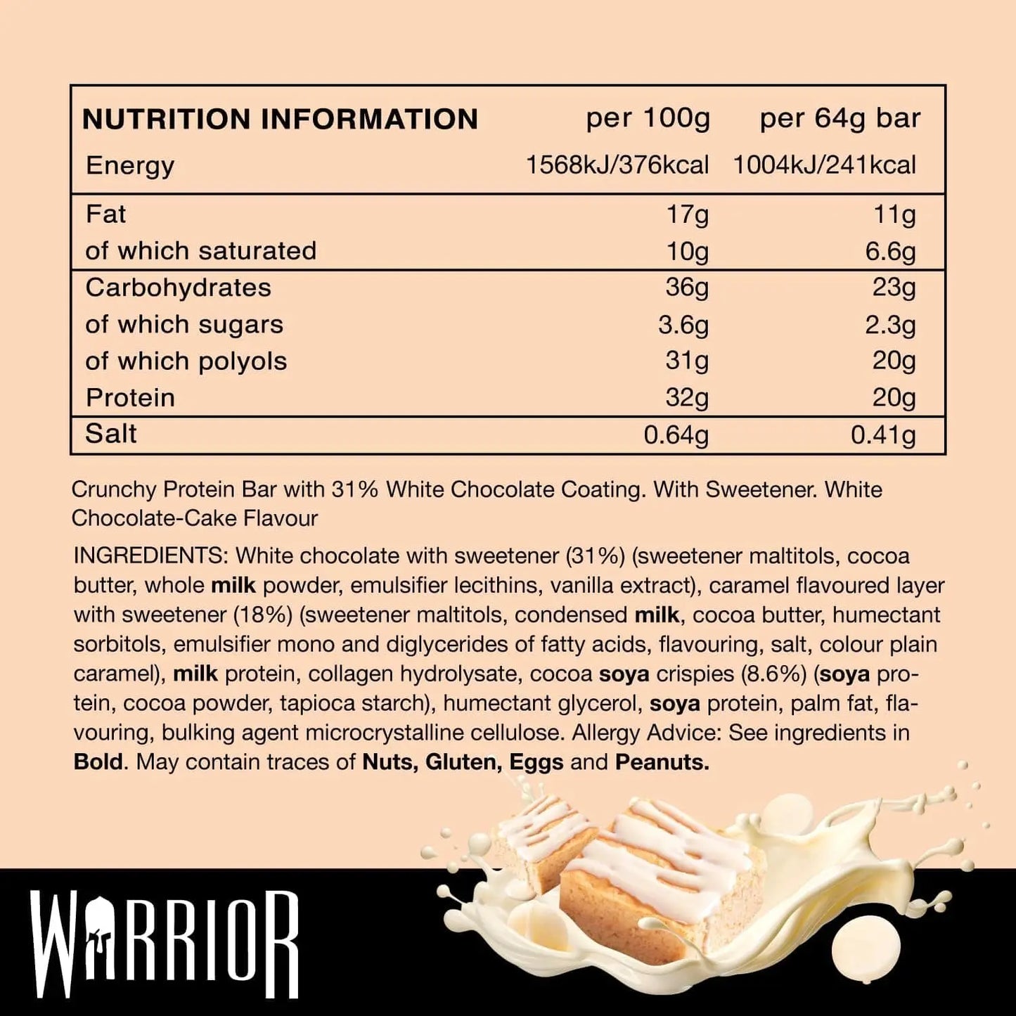 Warrior Crunch High Protein Bars – 20g Protein – Low Carb, Low Sugar – 12 x 64g