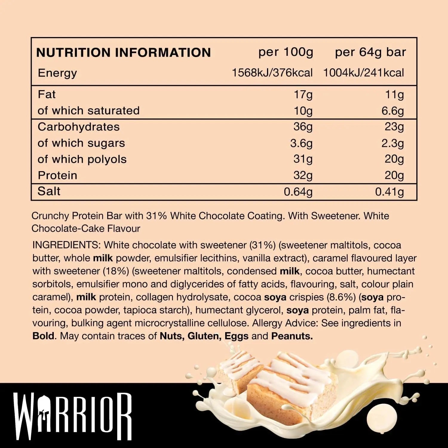 Warrior Crunch High Protein Bars – 20g Protein – Low Carb, Low Sugar – 12 x 64g