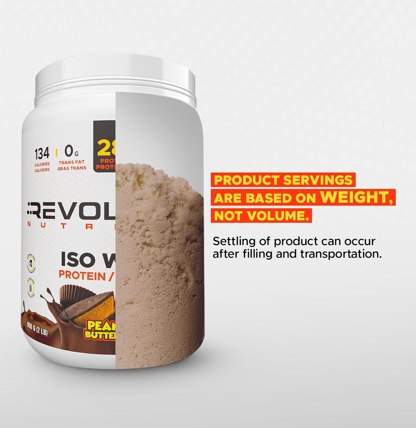 Revol Nutr protein powder container with text on a white background