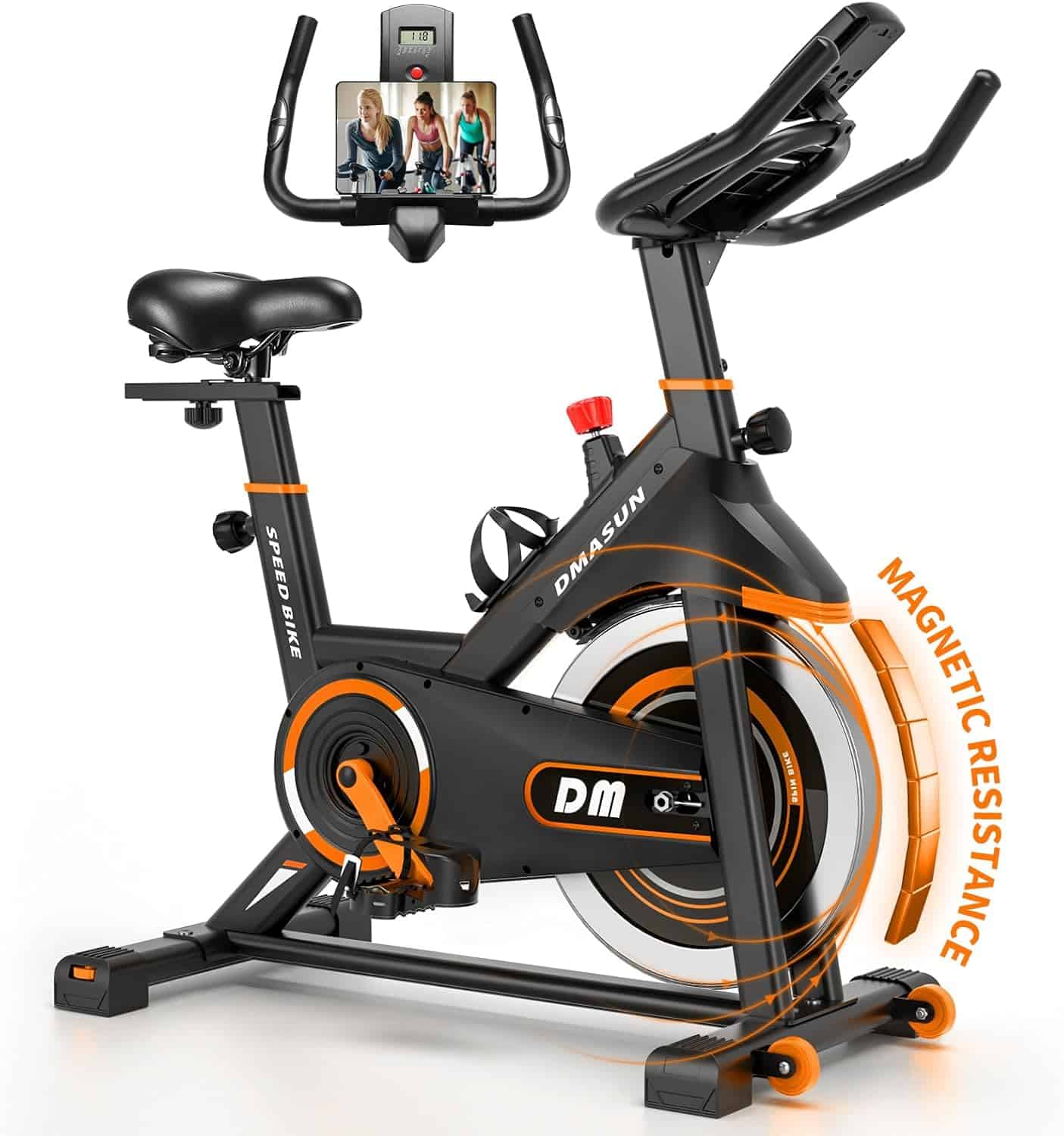 DMSUN indoor cycling bike with magnetic resistance feature on a white background