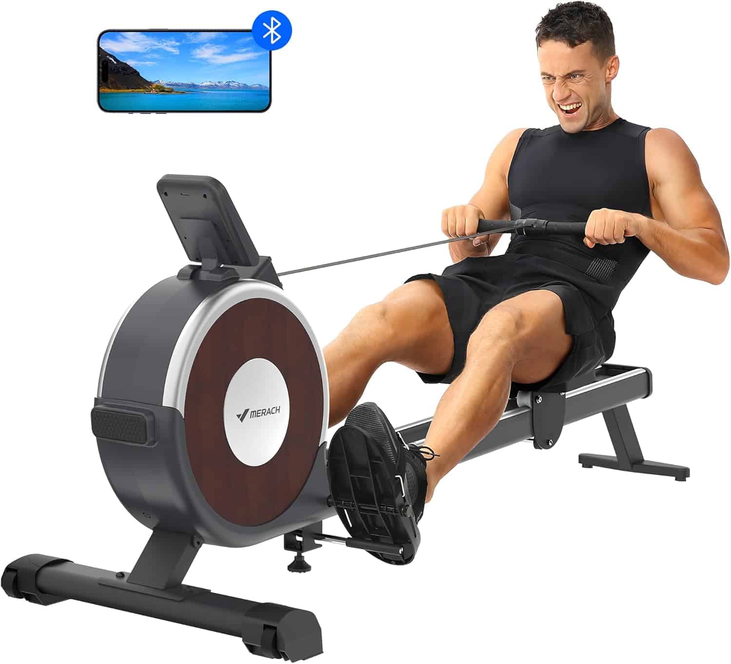 Track workout metrics with Merach app on Bluetooth magnetic rower