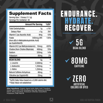 RYSE Element Series BCAA Focus | Tropical Punch | 333g | 5g BCAAs + Natural Caffeine + Cognizin® for Energy, Focus & Recovery