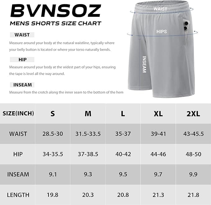 BVNSOZ Men’s Athletic Shorts – Quick-Dry Workout Shorts with Pockets & Elastic Waistband FitCore Supply