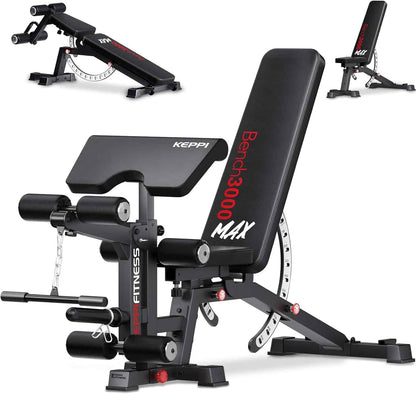 KeppiFitness Adjustable Weight Bench 3000 MAX – Heavy-Duty Bench Press with Leg Extension & Preacher Pad