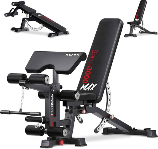 KeppiFitness Adjustable Weight Bench 3000 MAX – Heavy-Duty Bench Press with Leg Extension & Preacher Pad