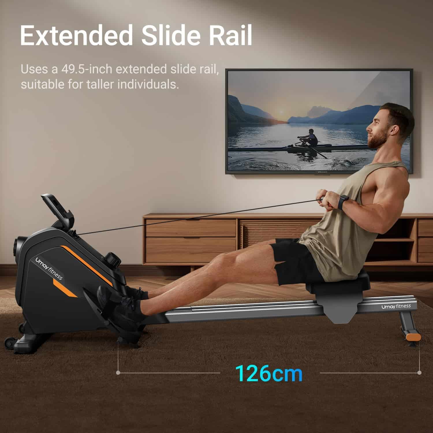 Slim, space-saving magnetic rowing machine for home gym