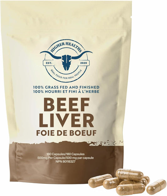 Higher Healths Grass-Fed Beef Liver Capsules – 180 Count, Freeze-Dried & Desiccated Organ Supplement – Nature’s Multivitamin, 100% Canadian Sourced FitCore Supply