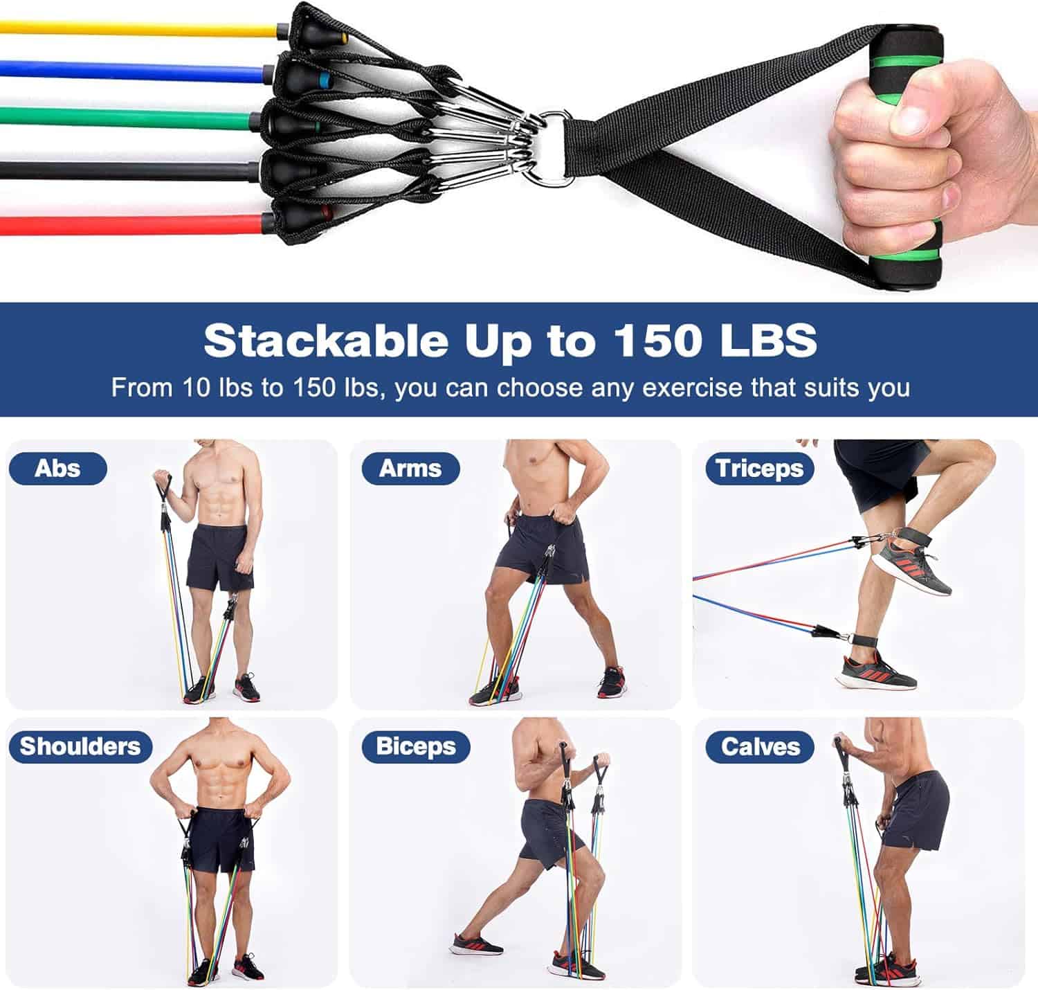 Sensyne 16PCS Resistance Bands Set – Full Body Home Workout Kit with 150 lbs Stackable Bands, Loops, Handles & More SENSYNE