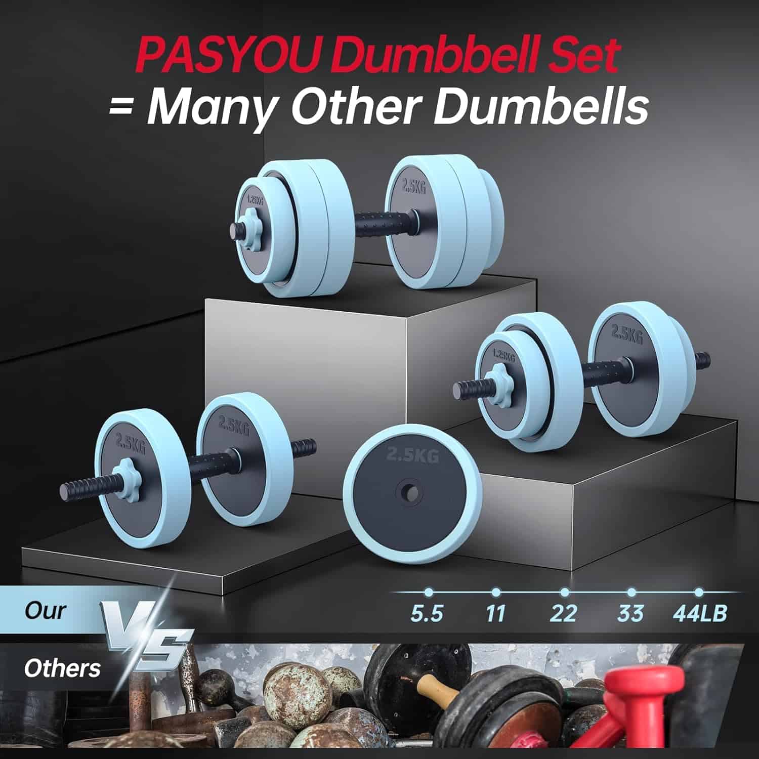PASYOU 4-in-1 Adjustable Dumbbell Set | Converts to Barbell, Kettlebell & Push-Up Stand PASYOU