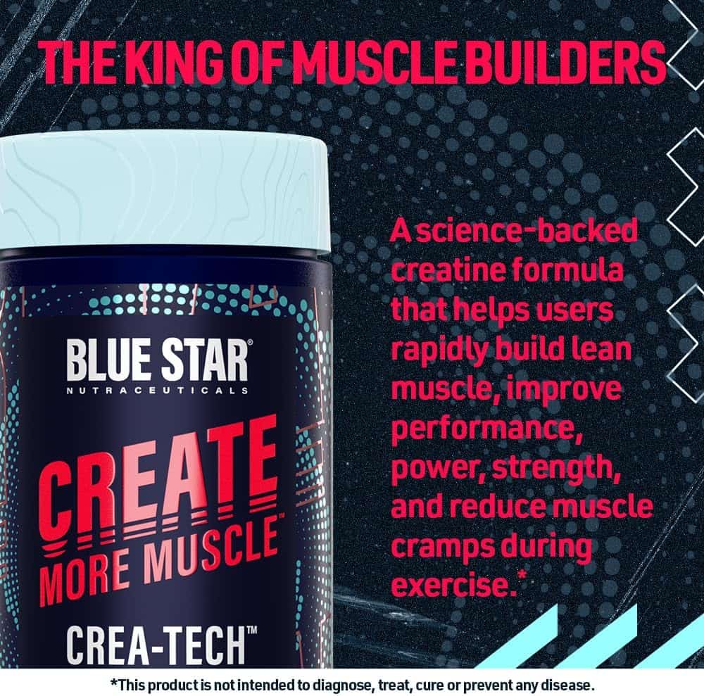 Blue Star Nutraceuticals CREA-TECH – Creapure® Creatine + Electrolytes Capsules – Muscle Growth, Hydration & Strength Support – 120 Veggie Capsules (30 Servings) – Made in Canada Blue Star Nutraceuticals