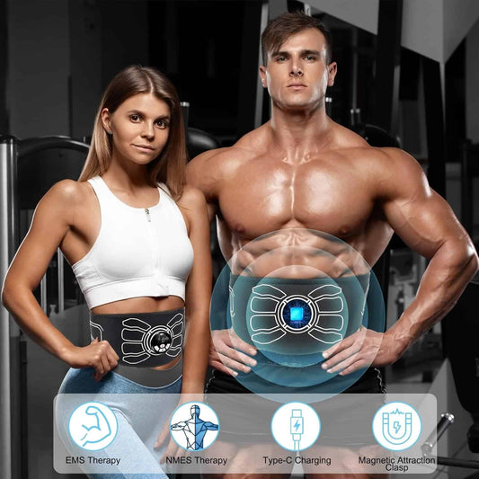 Autagpen EMS Abs Muscle Stimulator Belt – Heated TENS Ab Trainer for Men & Women – 8 Modes, 19 Intensity Levels, Portable & Wearable Toning Device