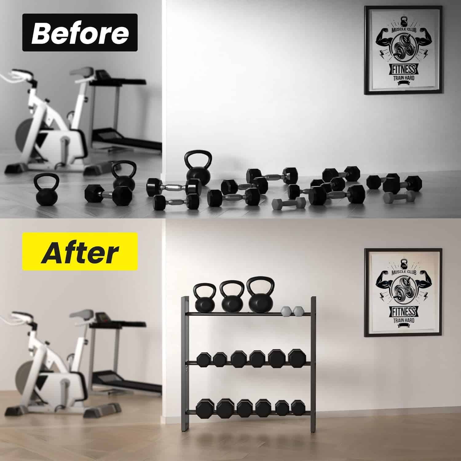 Pickpiff Adjustable 3-Tier Dumbbell Rack – Heavy-Duty Metal Weight Storage Stand (360 lb Capacity) Pickpiff