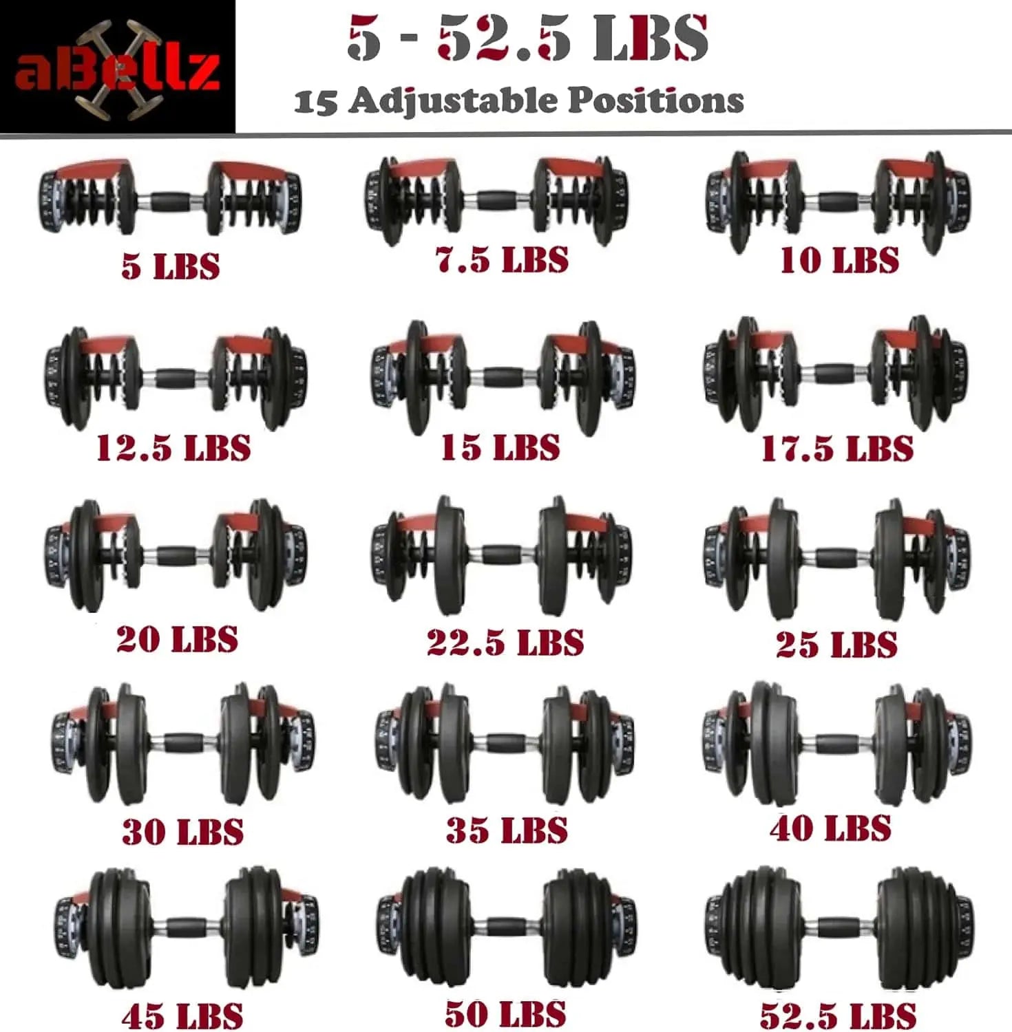 52.5 lb Adjustable Dumbbell – 15-in-1 Weight Settings, Dial System, Compact & Space-Saving Design aBellz