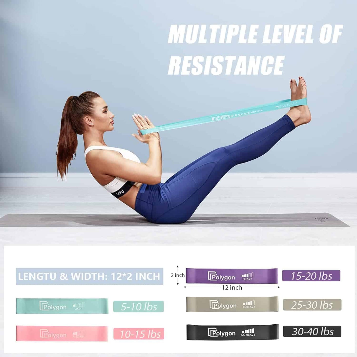 Polygon Resistance Loop Bands – Set of 5 Latex Exercise Bands for Full Body, Stretching, and Physical Therapy Polygon