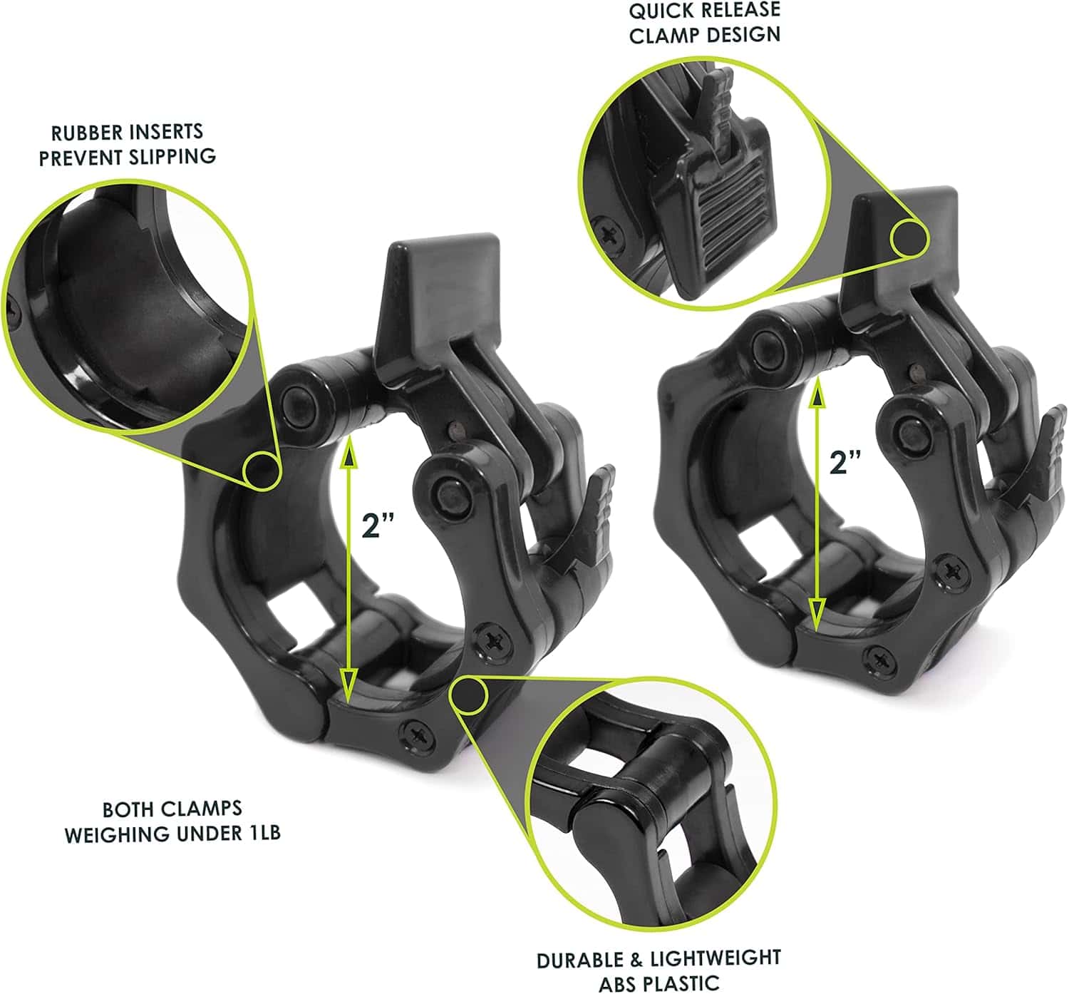 ProsourceFit Olympic Barbell Clamp Collars – Quick Release 2-Inch Barbell Clips (Pair) for Powerlifting, Weightlifting & Strength Training ProsourceFit