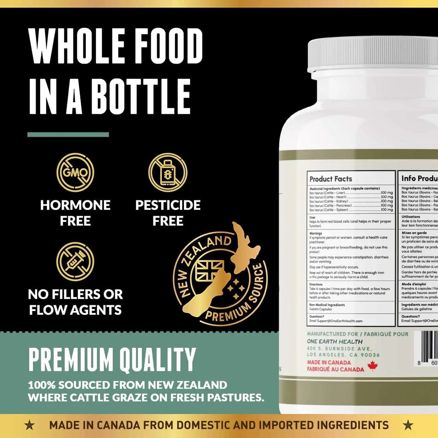 New Zealand Grass-Fed Beef Organ Complex – Liver, Heart, Kidney, Pancreas & Spleen (200 Capsules) One Earth Health
