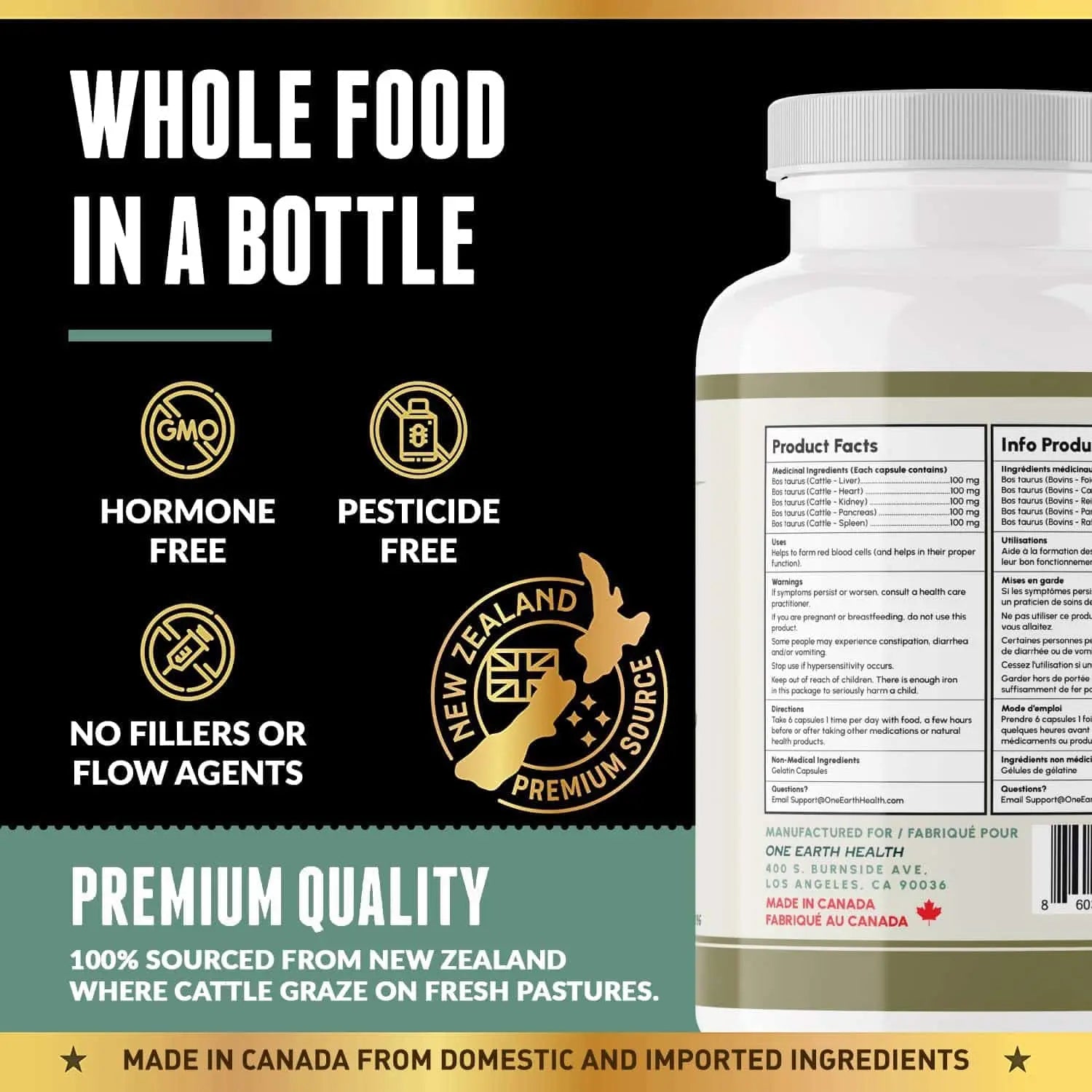 New Zealand Grass-Fed Beef Organ Complex – Liver, Heart, Kidney, Pancreas & Spleen (200 Capsules) One Earth Health