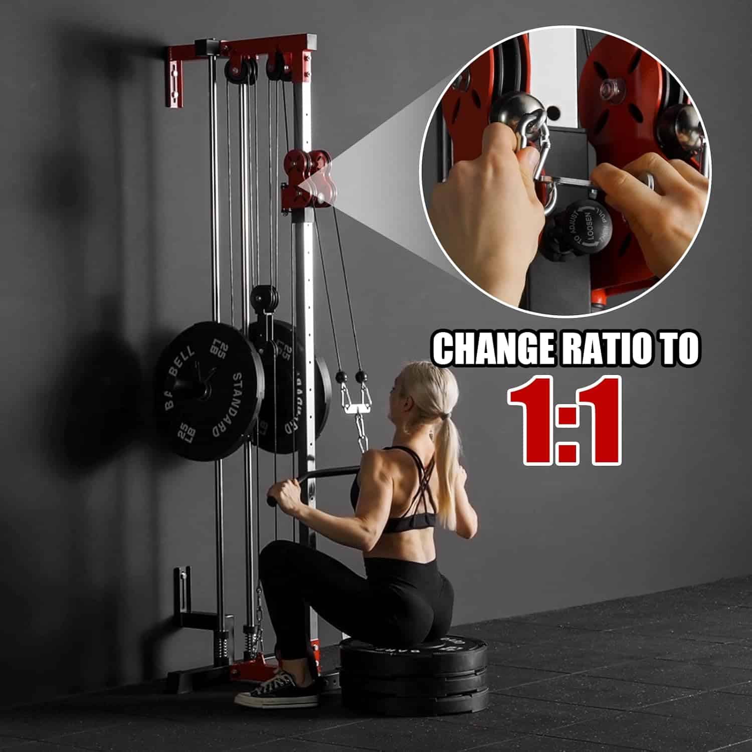 ER KANG Wall Mount Cable Crossover Machine – Dual Adjustable Pulley System with 18 Positions, Space-Saving Home Gym Fitness Equipment – Includes Lat Bar, Tricep Rope & Cable Bar ER KANG