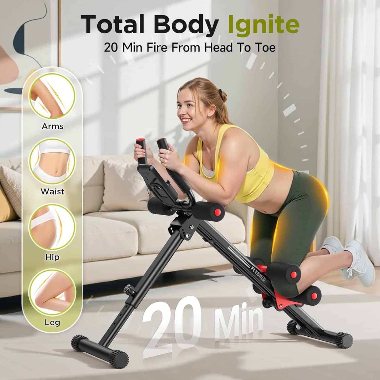 Ab Workout Equipment for Home – Adjustable Full Body Machine by FLYBIRD | Foldable Waist Trainer for Beginners FLYBIRD