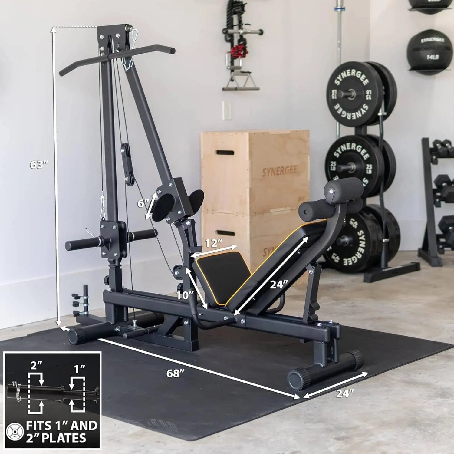 Synergee Leg Press Machine with Lat Pull Down – Full Body Home Gym Equipment for Glutes, Quads, Hamstrings – 400 lb Weight Capacity – Compatible with 1" & 2" Plates Synergee