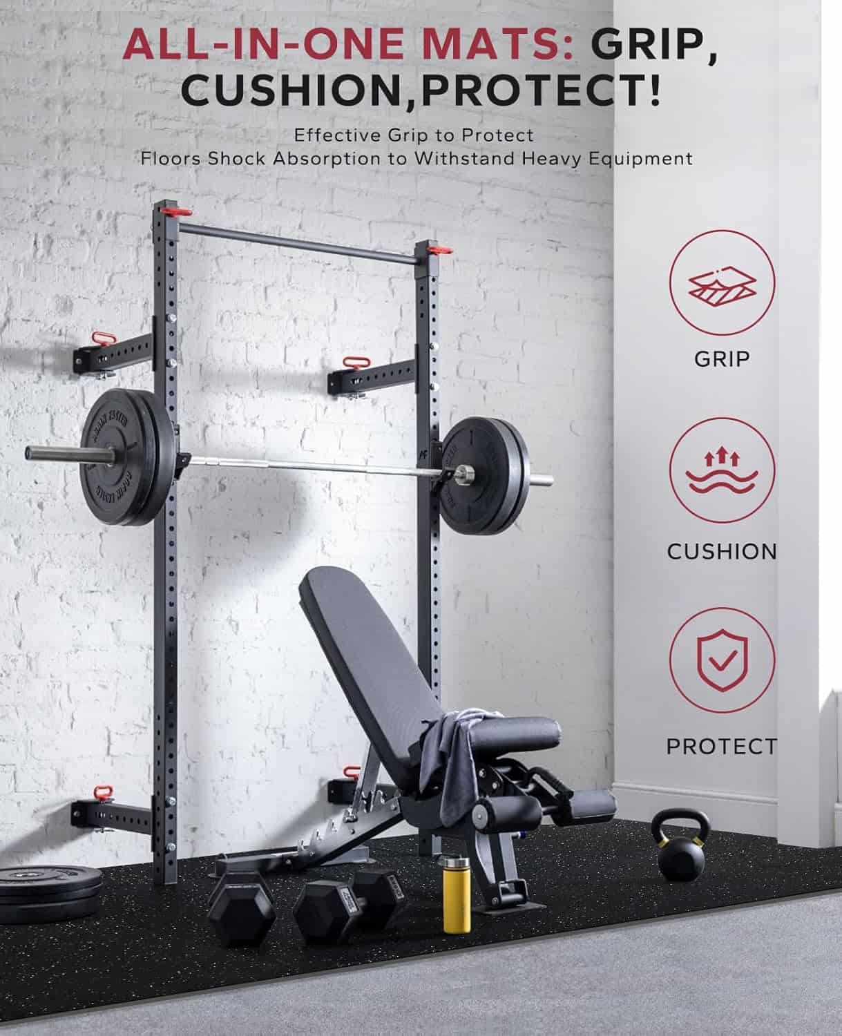 Exercise Equipment Mats – 6-Piece Interlocking Rubber & EVA Foam Tiles (24 sq ft) | Heavy-Duty Non-Slip Home Gym Flooring for Weightlifting, Cardio & Fitness Equipment FitCore Supply